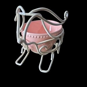 Princess House Inspired Classics  Easter Ceramic Bowl With Metal Bunny Caddy